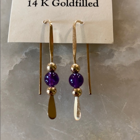 14k gold earrings with purple accent - Picture 2 of 3